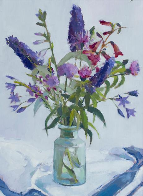 Hybrid Gallery Annie Waring Buddleia, Penstemon with Blue Cloth