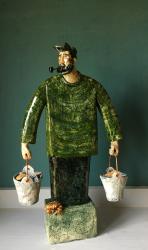 Hybrid Gallery Joe Lawrence Fisherman in a Green Jumper with Buckets of Fish