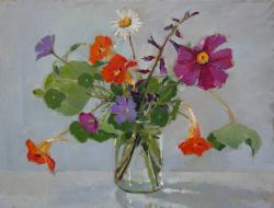 Hybrid Gallery Annie Waring Nasturtiums, Geranium, Salvia and Cosmos in Jar